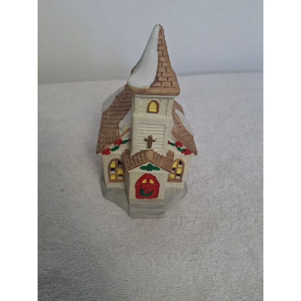 Vintage 1995 NOMA Ceramic Christmas Village Church Snow Capped Steeple Holiday
